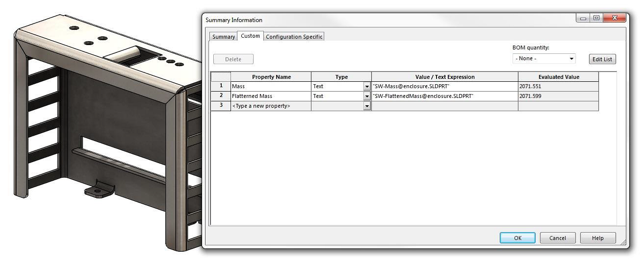 Solidworks sheet metal Flattened mass