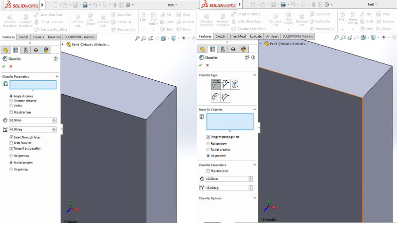 SOLIDWORKS Chamfer tool