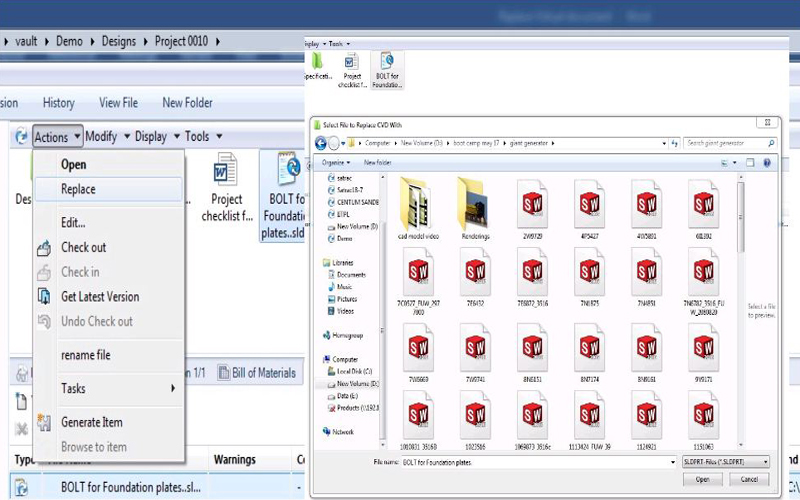 replace virtual documents in SOLIDWORKS PDM Vault