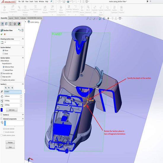 Edit Section View to Displace or Rotate the Section Plane SOLIDWORKS
