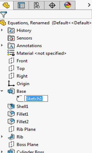 Renaming features and dimensions in SOLIDWORKS