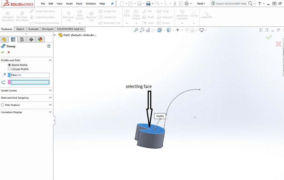 sweep feature in SOLIDWORKS
