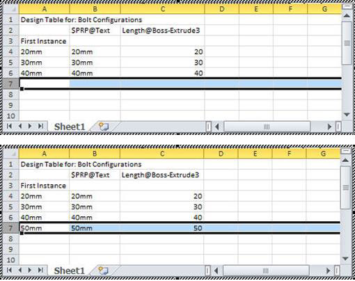   Design Tables in SOLIDWORKS Excel sheets