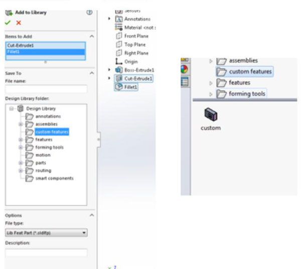  custom features in SOLIDWORKS design library