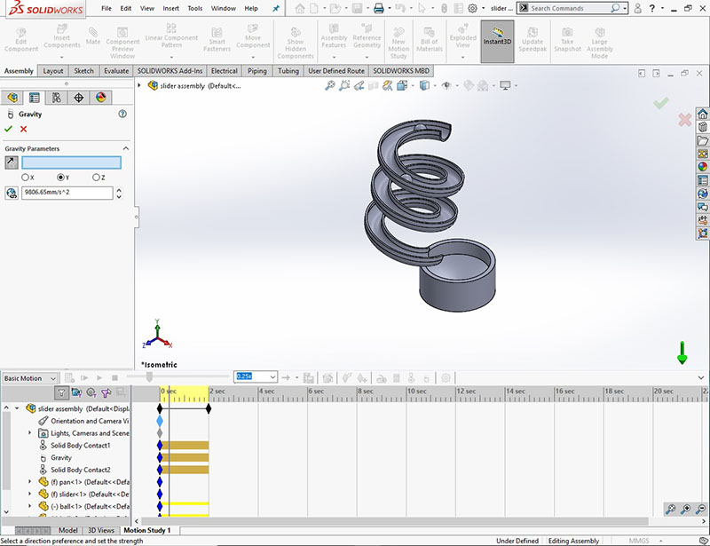steps in motion in solid works 
