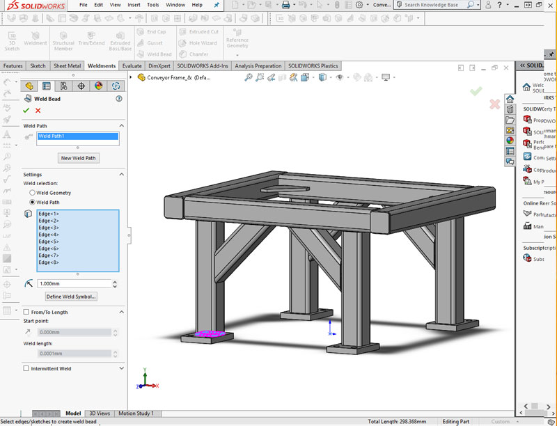 weld path in SOLIDWORKS