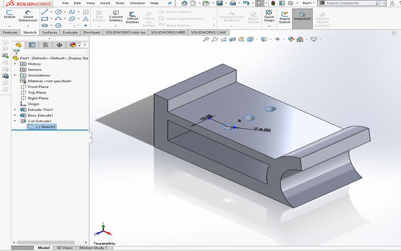 Perform any required operation. (Extrude cutout is performed below).