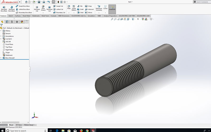 Create cosmetic threads in SOLIDWORKS on a cylindrical feature