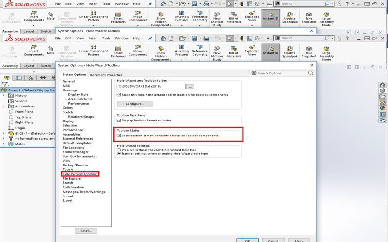 Lock Rotation for Concentric Mates to SOLIDWORKS Toolbox