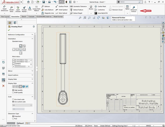 Click Removed Section - Creating removed section views in SOLIDWORKS