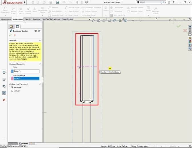 Creating Removed Section views in SOLIDWORKS Drawings Conceptia