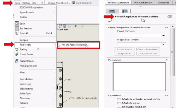 SOLIDWORKS Utilities – Find and replace annotation