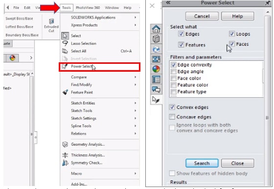 power select tool in solidworks