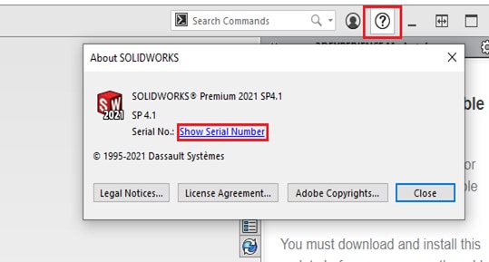 Quick access to SOLIDWORKS Serial Key