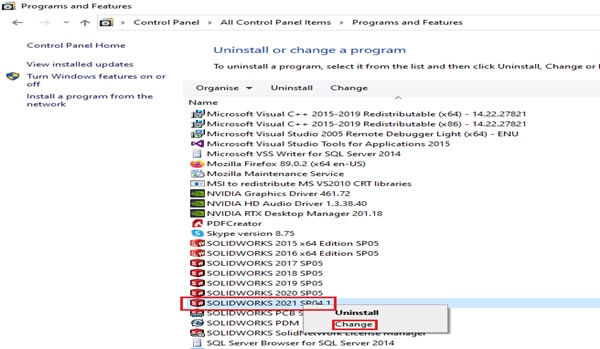 SOLIDWORKS License Key - Programs and Features