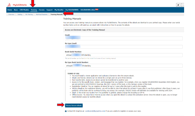 Fill Email adress and Serial number in login to mysolidworks.com