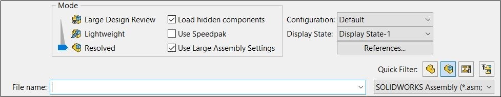 Appropriate SOLIDWORKS File Opening Settings