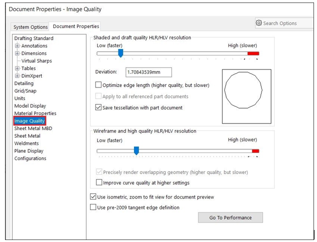 Reduce image quality to maximize solidworks performance
