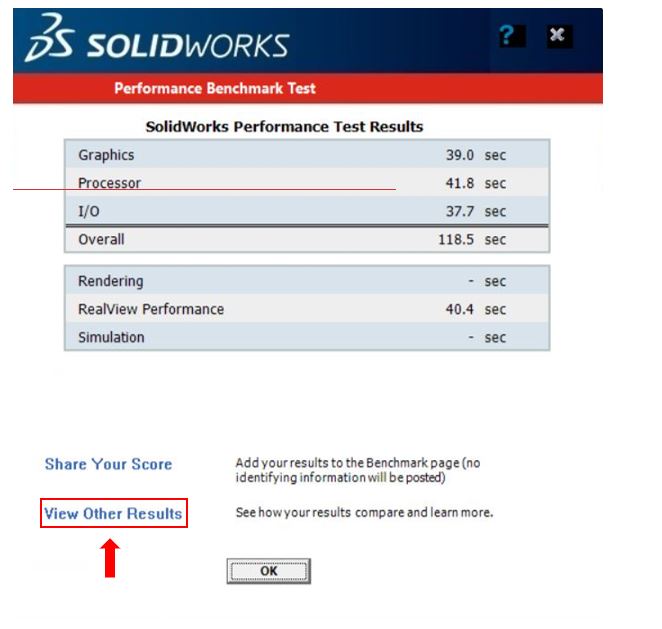 SOLIDWORKS bench Mark test result example