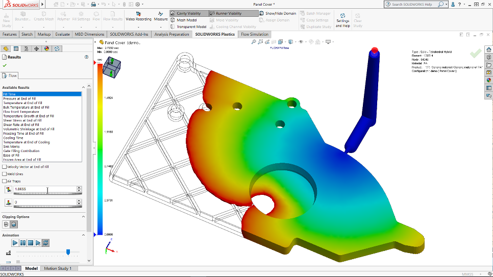 Plastic Injection Simulations run with SOLIDWORKS Plastics 