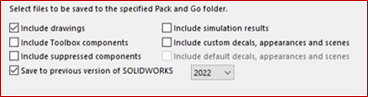 Pack and Go Dialogue box in SOLIDWORKS