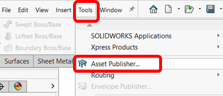 Find Asset Publisher in SOLIDWORKS