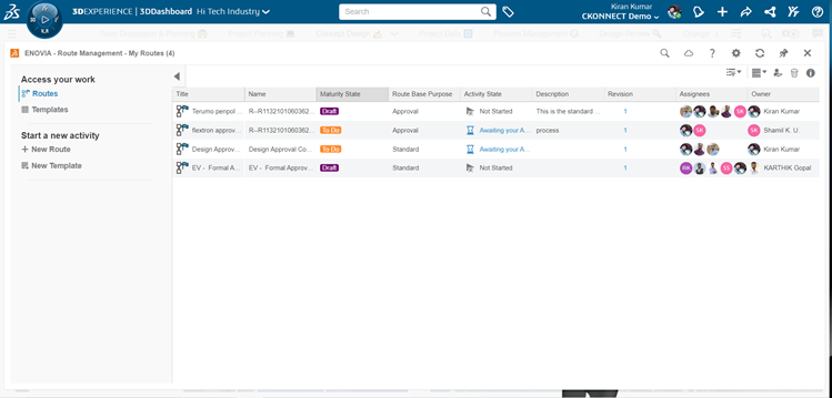 3DEXPERIENCE Route Management Application from the Collaborative Industry Innovation role