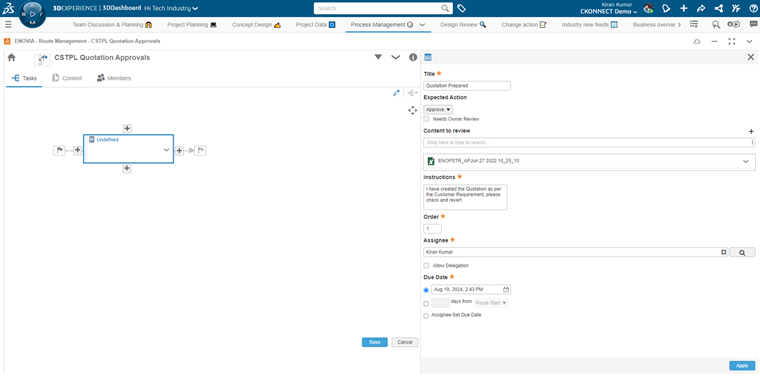 Add the Content (File) in the route only so that the Approval will be able to check the file from the Route only and can review it in the Browser, then start the Route.