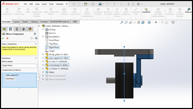 Select the mirroring plane and launch Mirror Components command or launch the command and select: