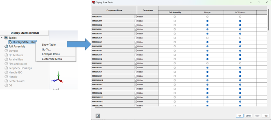 Display Table in SOLIDWORKS