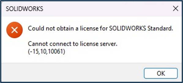 Could Not obtain a license for SOLIDWORKS