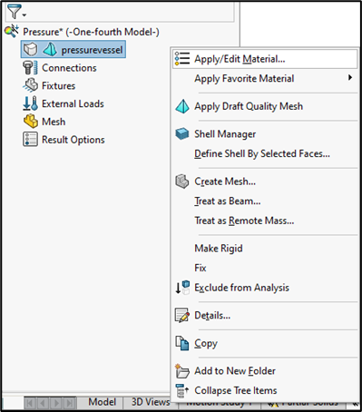 Assigning the material properties