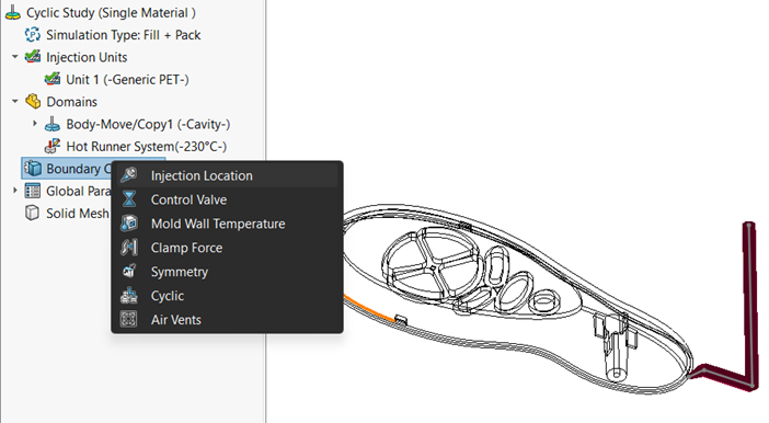 Reduce process time while simulating family/multi-cavity molds using Cyclic or Symmetry condition