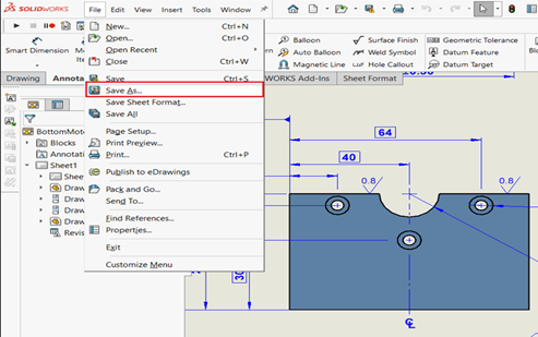select “Save As, " and select DWG file format.