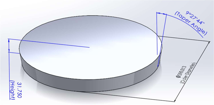 Create the Tapered part with the required dimensions for the diameter, height, and taper angle
