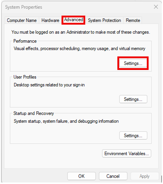 Advanced (Tab) > Settings