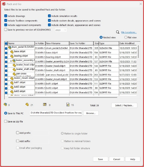 Use Pack go option in solidworks