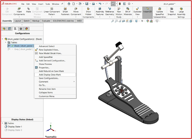 Verify the Configurations and Display States method for Export from SOLIDWORKS to eDrawings