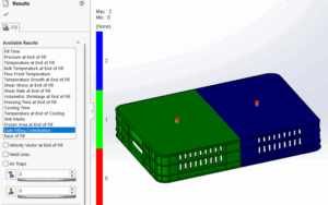 Analysing the gate fill contribution by SOLIDWORKS Plastics Simulation when using Multiple Injection Points
