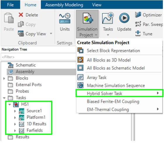 Hybrid solver task setup in CST Studio Suite