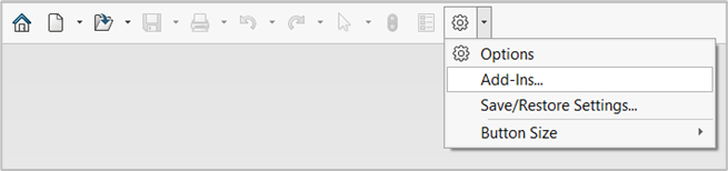 You can open Add-ins using the drop down available with the ‘Options’ on the Standard Toolbar.