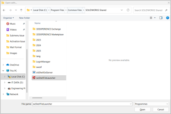 Select the file ‘swShellFileLauncher.exe’. Then click Open and OK to confirm your selection.