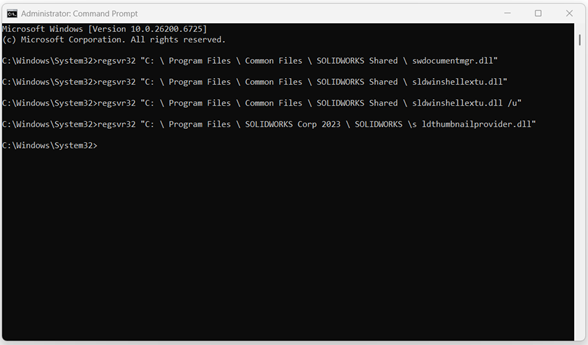 Open Command Prompt in the Administrator mode and run below commands to register .dll files.