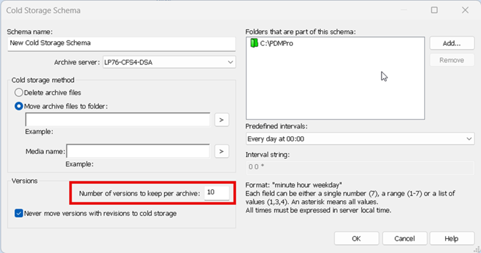 Configuring PDM Cold Storage Schema