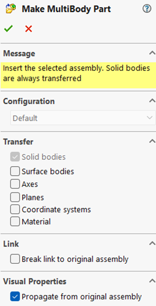 Exploring the option of converting an Assembly into multibody part in SOLIDWORKS Assemblies