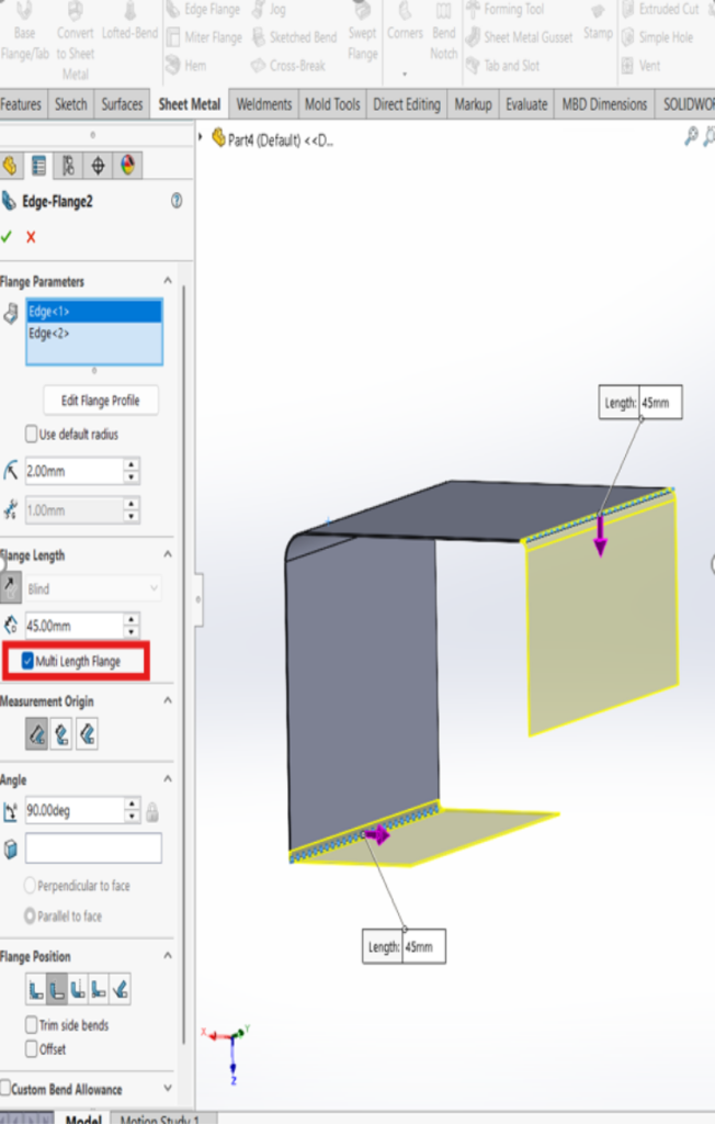 Multi Length Edge Flange Feature for Faster Sheet Metal Design in SOLIDWORKS