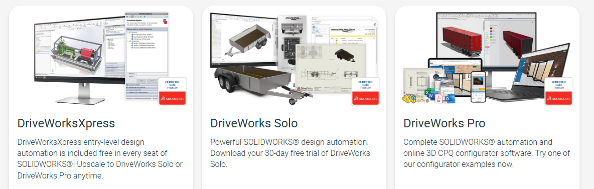 DriveWorks Packages - xPress, Solo and Pro