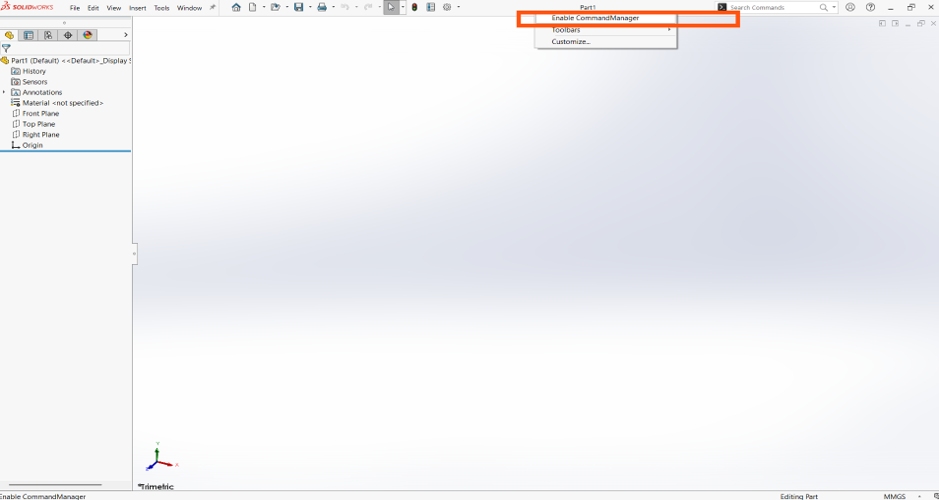 Restoring Missing Toolbars in SOLIDWORKS
