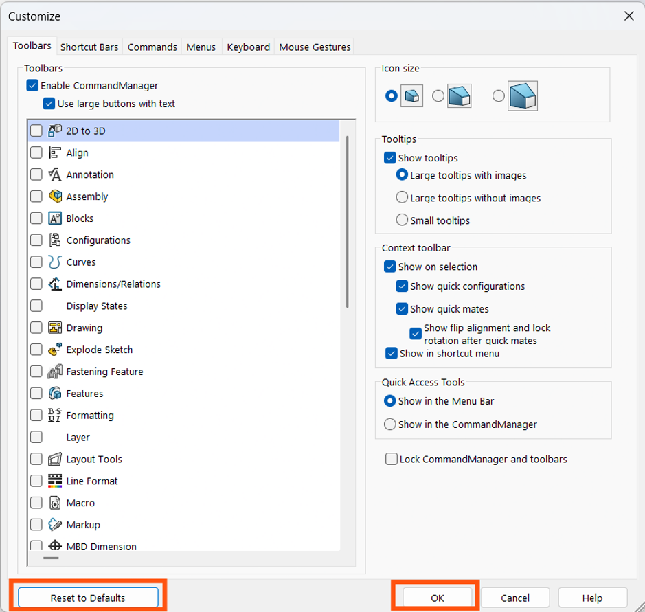 Resetting Toolbar Customization
